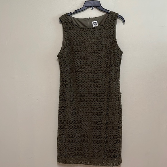 NWT!  Anne Klein Army Green Crochet Dress - Picture 2 of 14